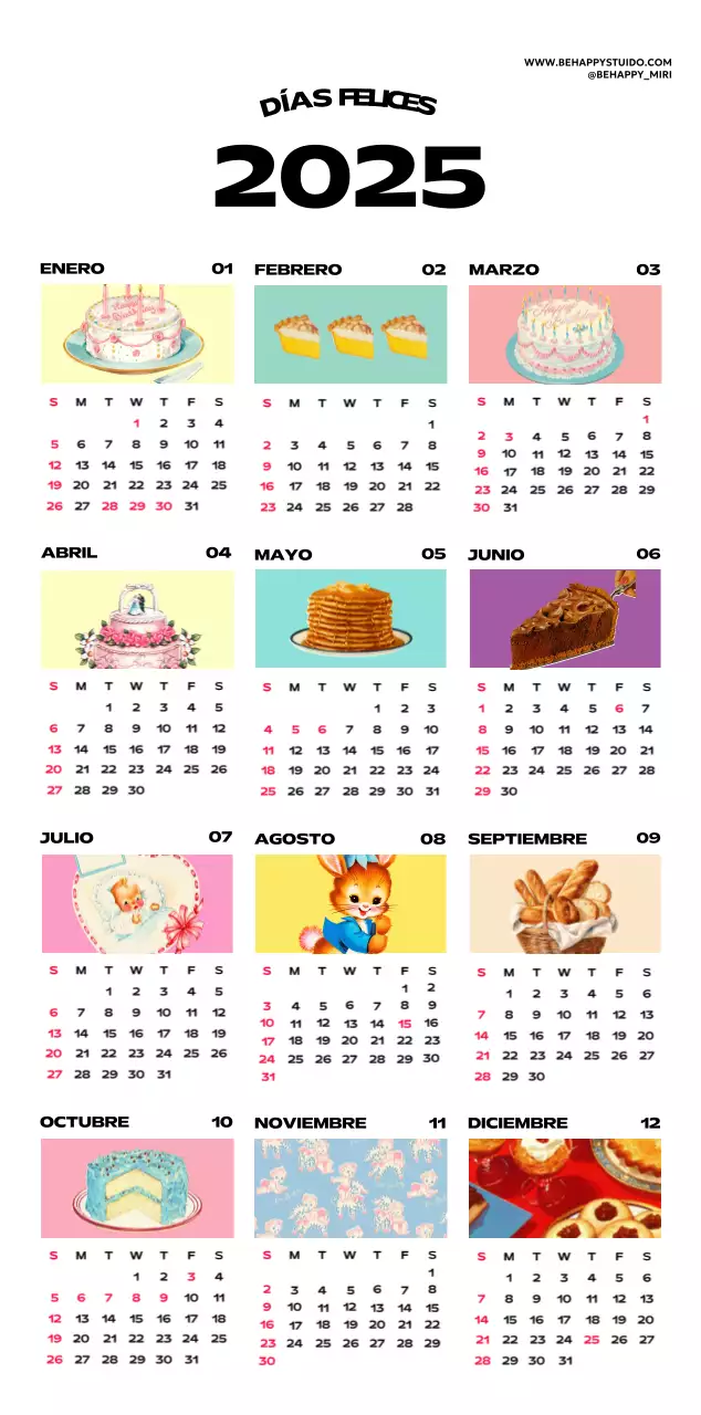 Coloridos calendarios con diversas ilustraciones retro