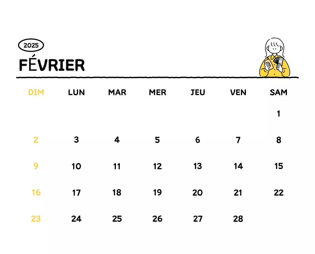 Calendrier illustré avec un joli style de lignes