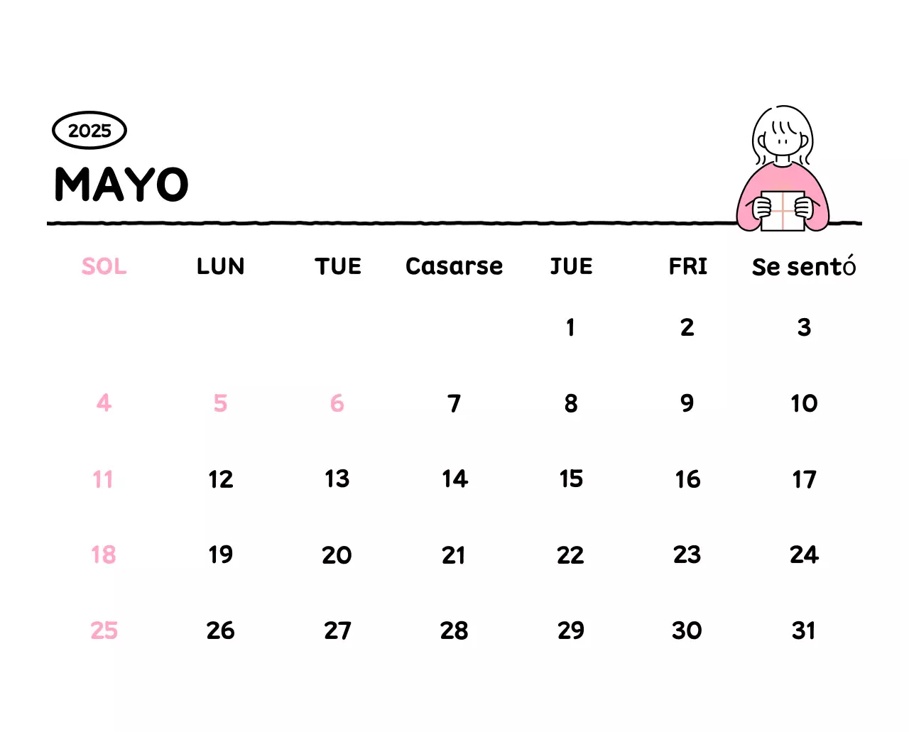 Calendario ilustrado con un bonito estilo de líneas