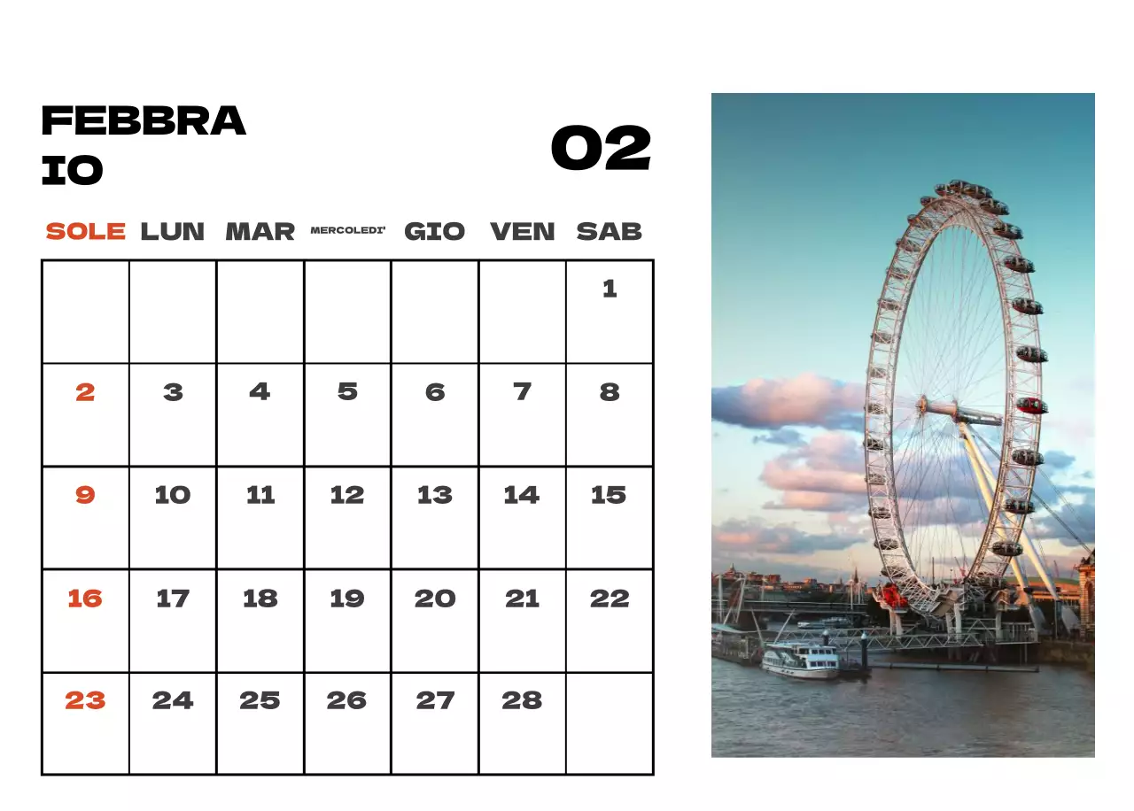 Calendario pulito con foto del cielo