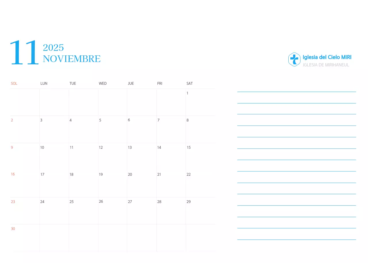 Calendario eclesiástico azul de concepto moderno