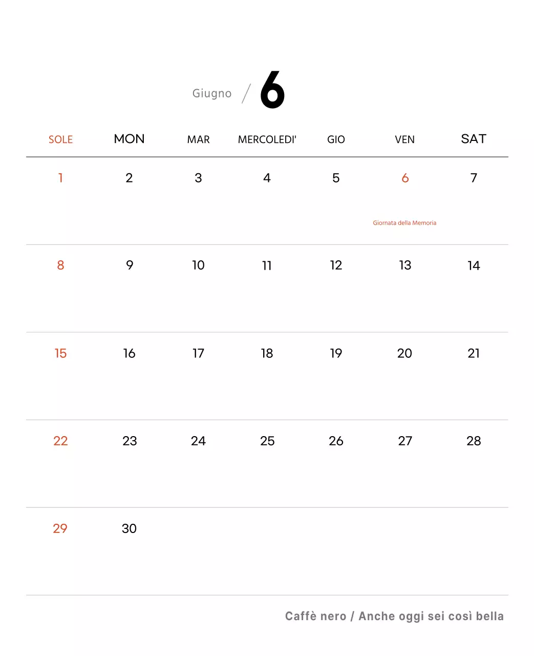 Semplice calendario da tavolo con foto di caffè per bar nei toni del bianco