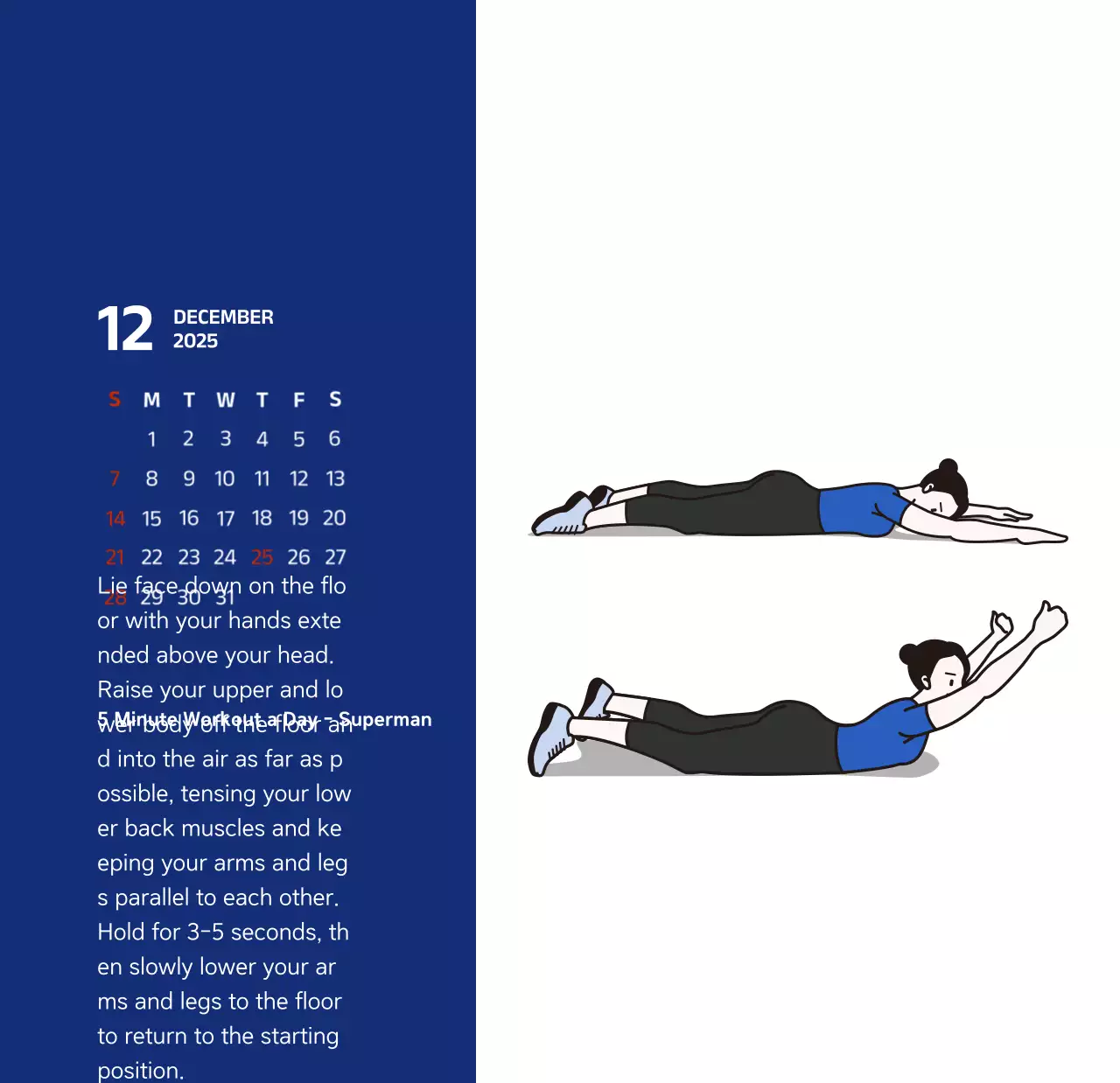 Lịch đơn giản với hình minh họa màu xanh gọn gàng