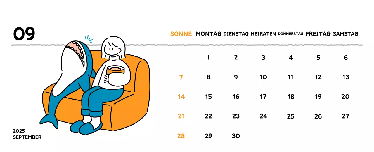 Illustrierter Kalender mit schönem Linienstil