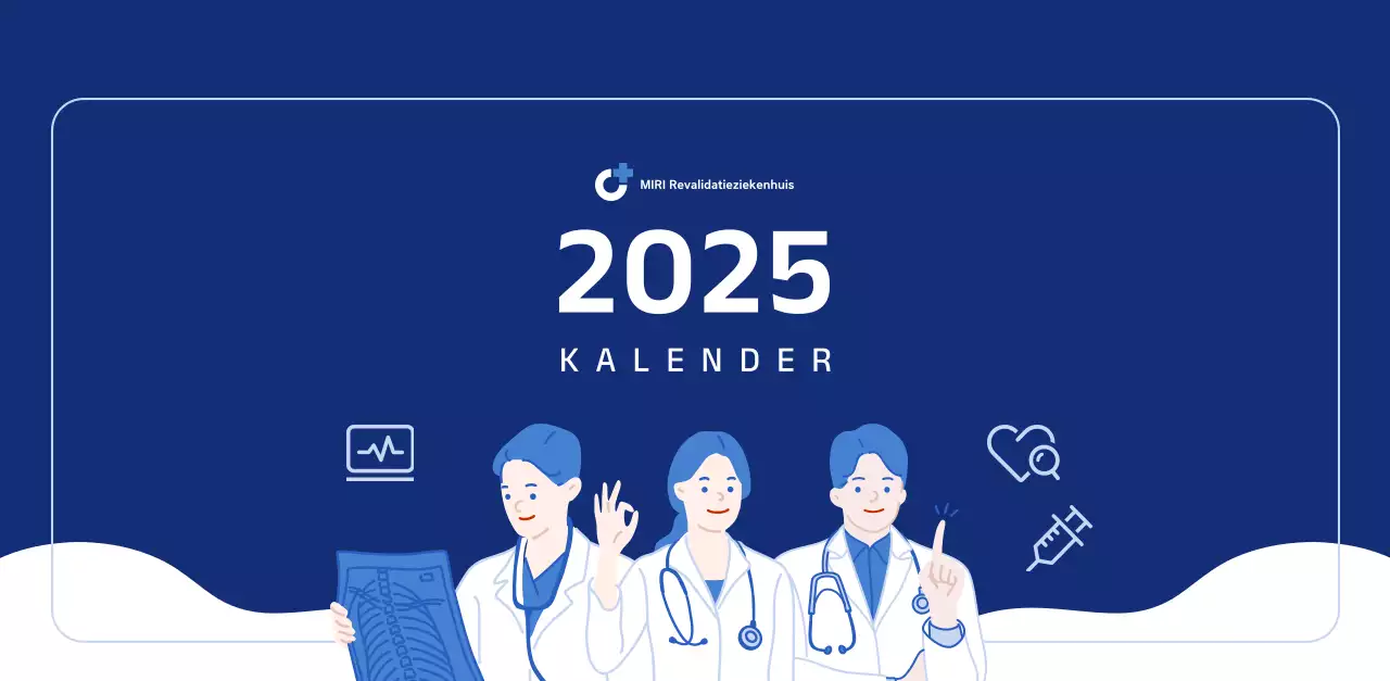 Eenvoudige kalender met blauwe, strakke illustraties