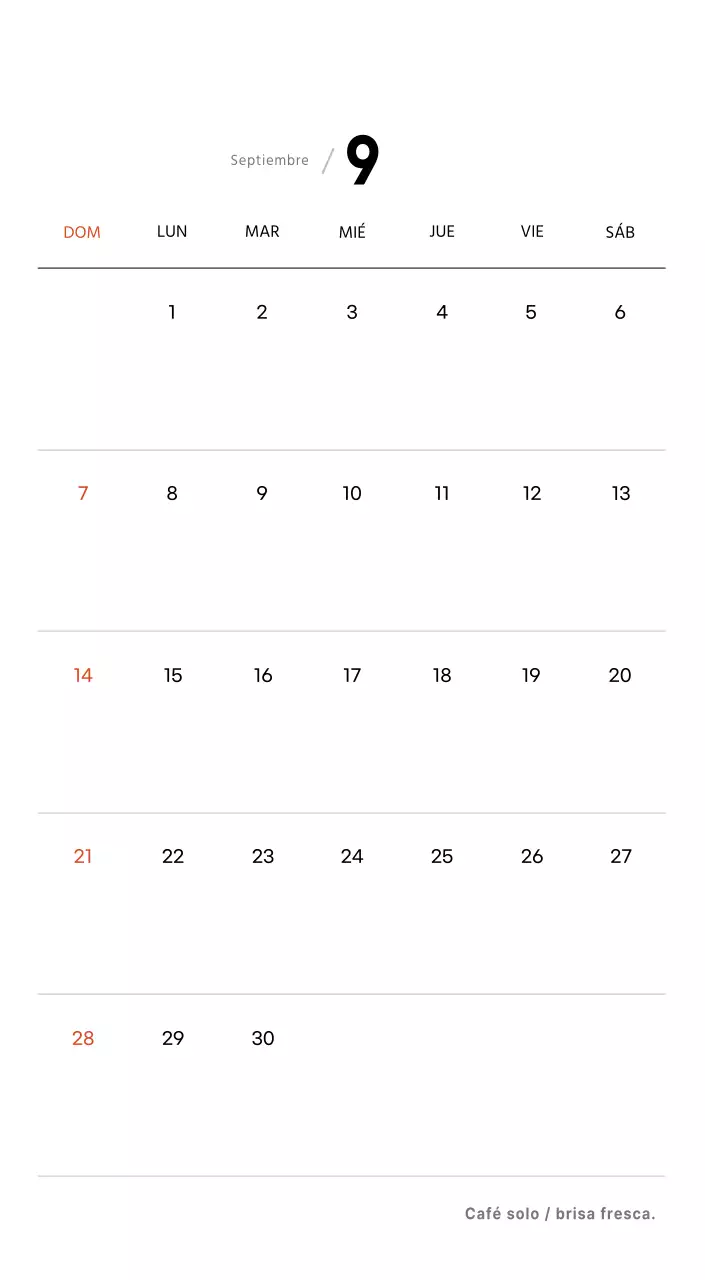 Sencillo calendario de sobremesa con fotos de cafés en tonos blancos