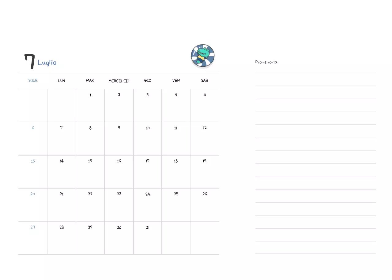 Un calendario con un simpatico concetto di illustrazione di Ago