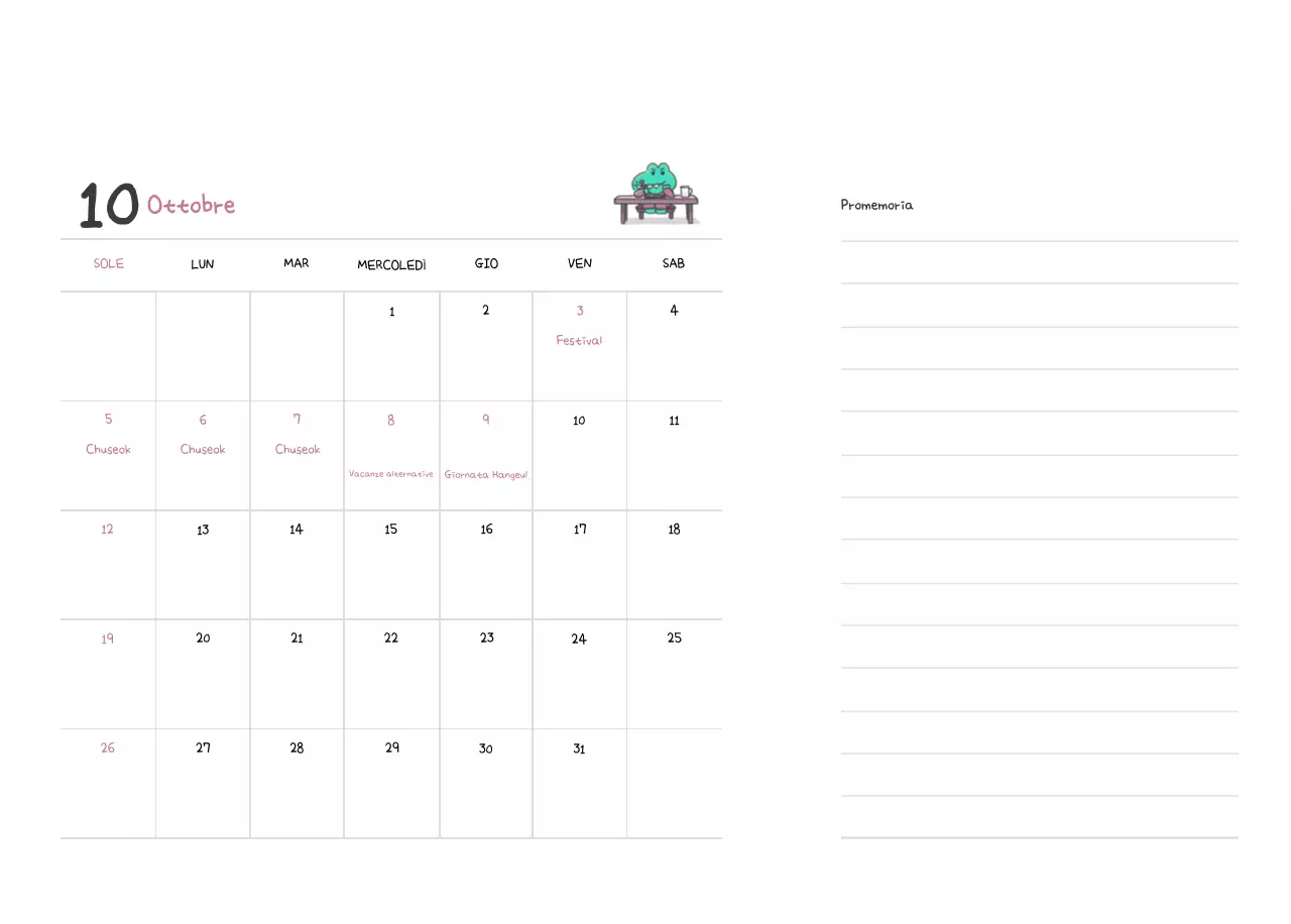 Un calendario con un simpatico concetto di illustrazione di Ago