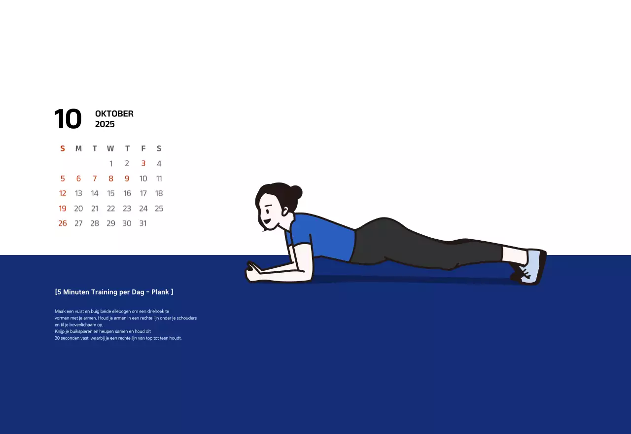 Eenvoudige kalender met blauwe, strakke illustraties