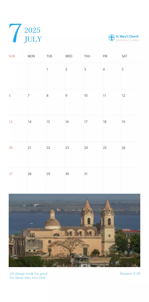 Blue modern concept church calendar