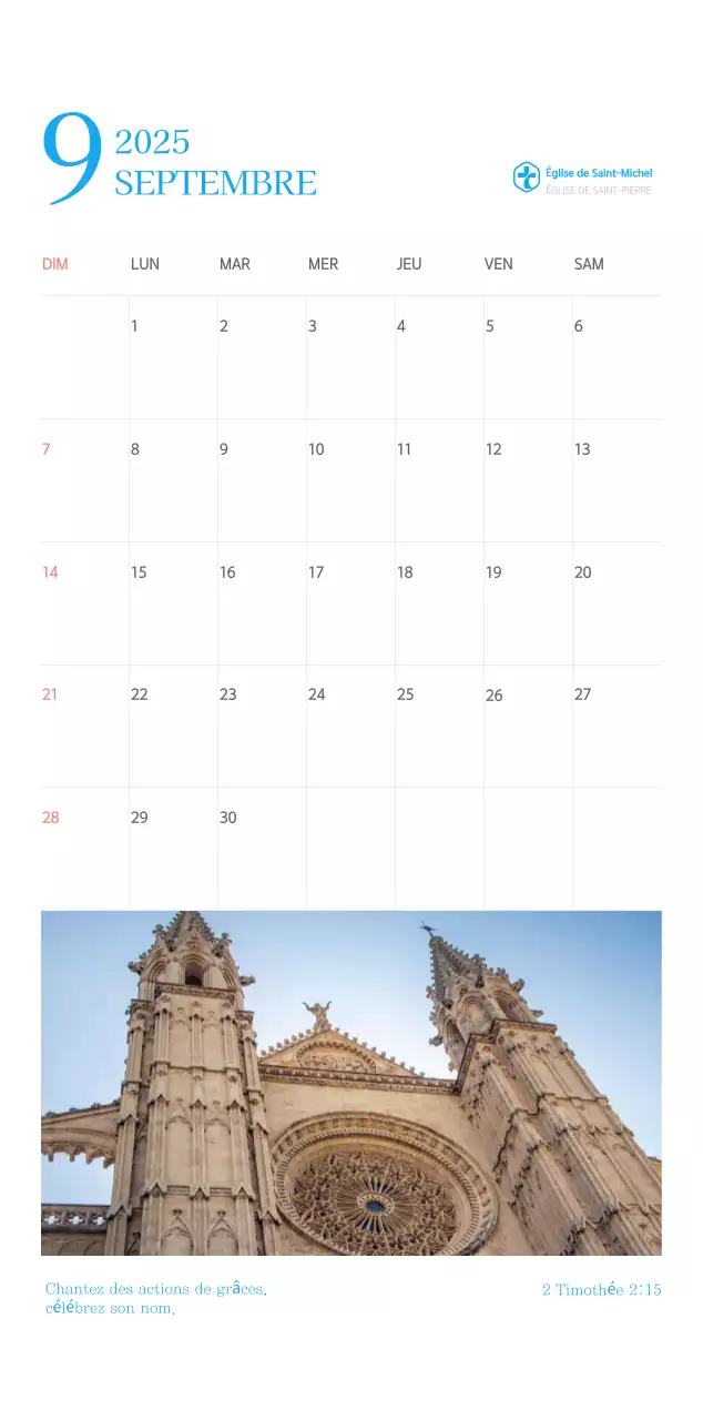 Calendrier d'église moderne bleu