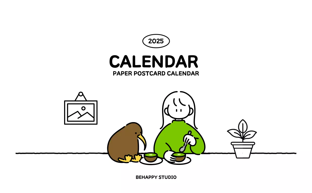 Illustrated calendar with a cute line style