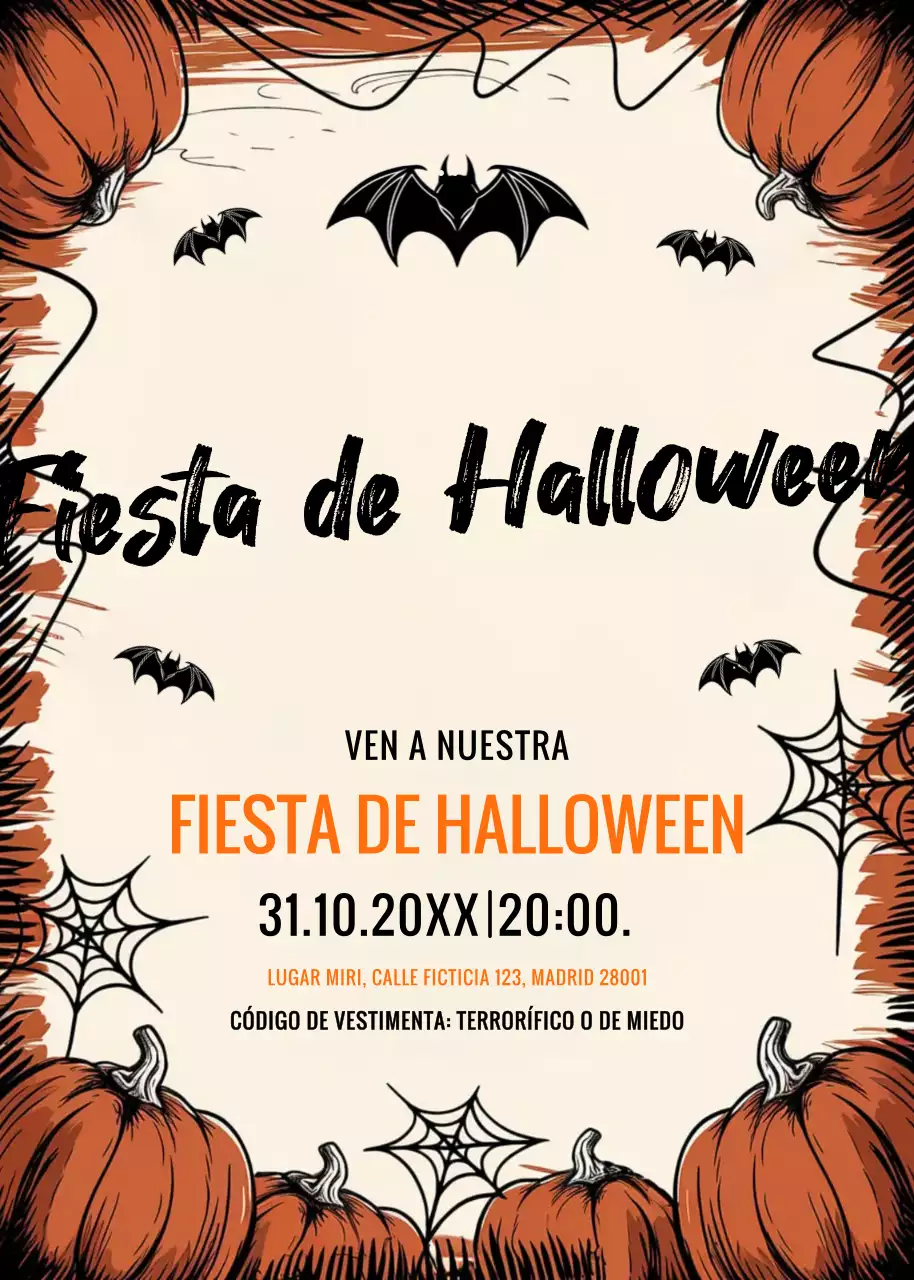 Invitación fiesta Halloween beige naranja negro