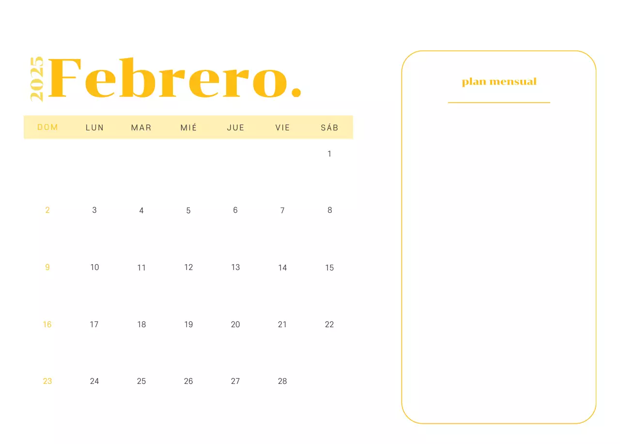 Calendario con ilustraciones juveniles sobre fondo amarillo verdoso