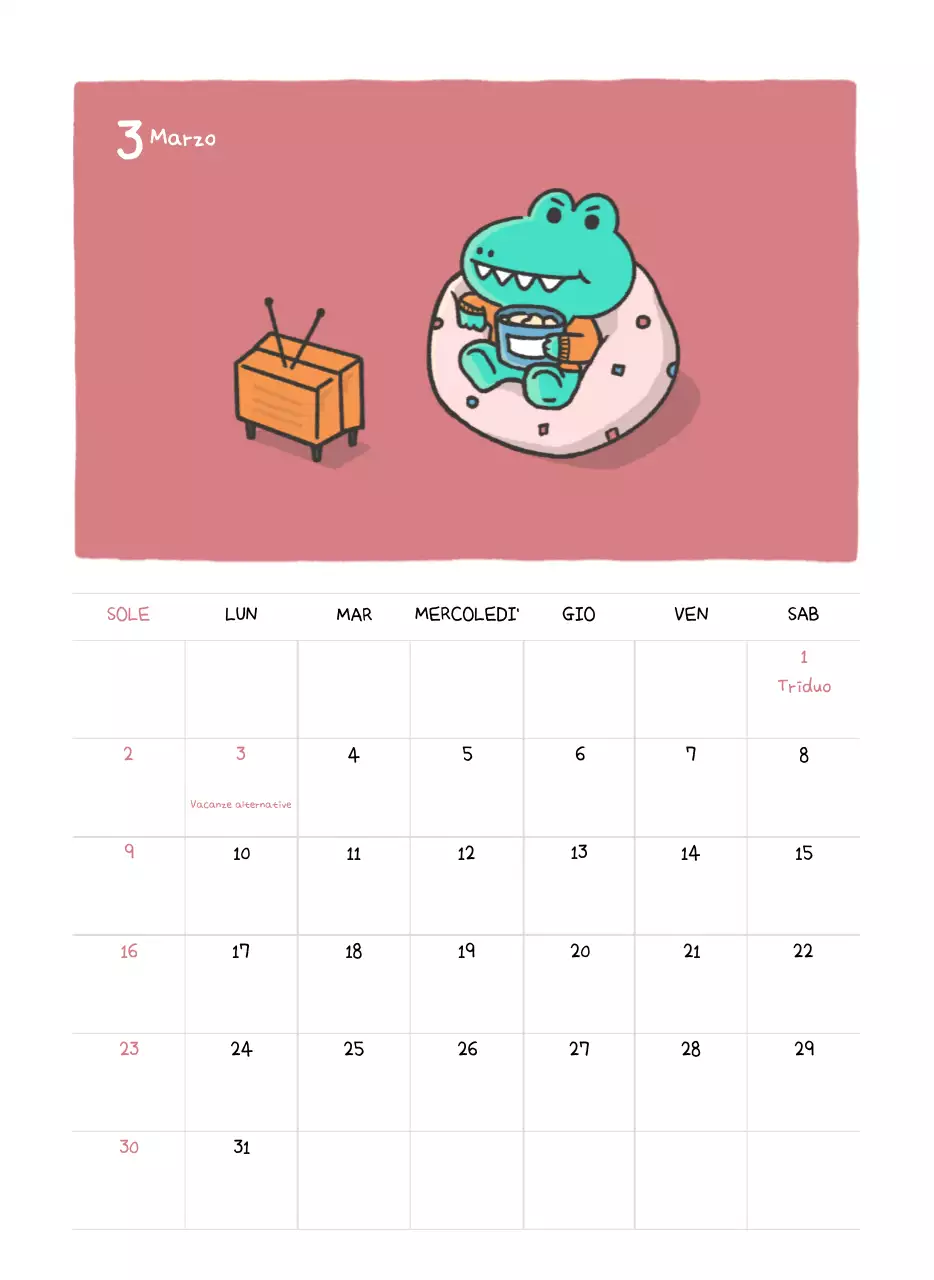 Un calendario con un simpatico concetto di illustrazione di Ago