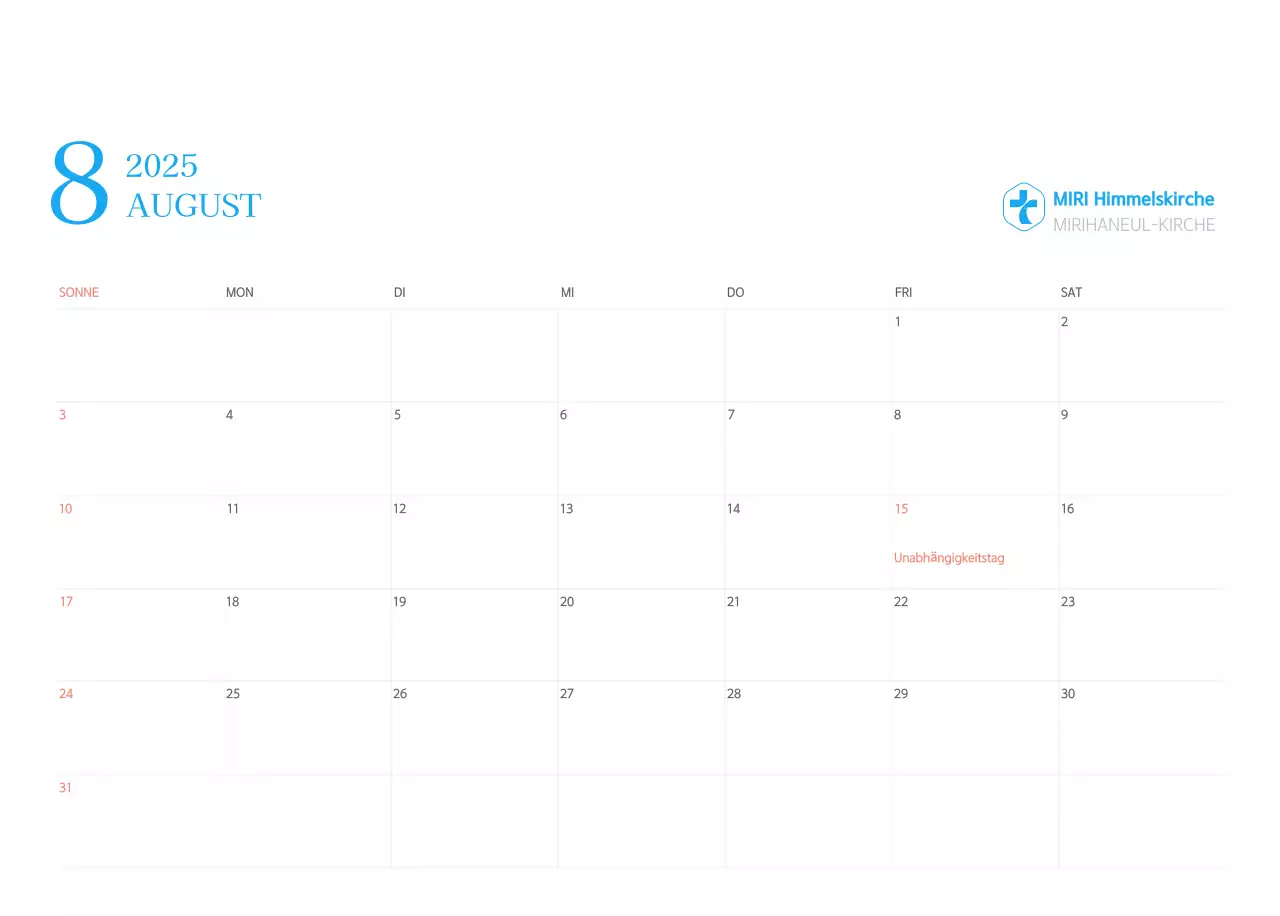 Blaues modernes Konzept Kirchenkalender