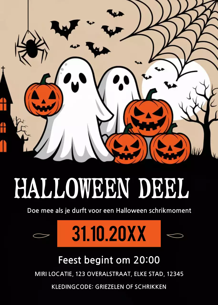 Zwart oranje uitnodiging voor Halloweenfeest