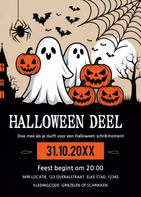 Zwart oranje uitnodiging voor Halloweenfeest
