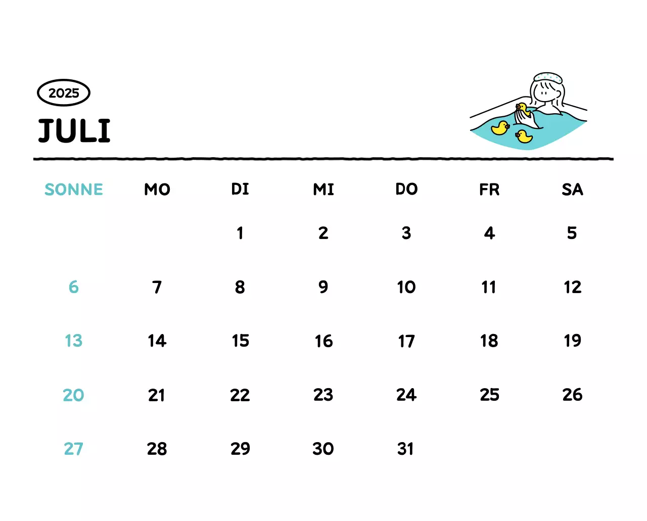 Illustrierter Kalender mit schönem Linienstil