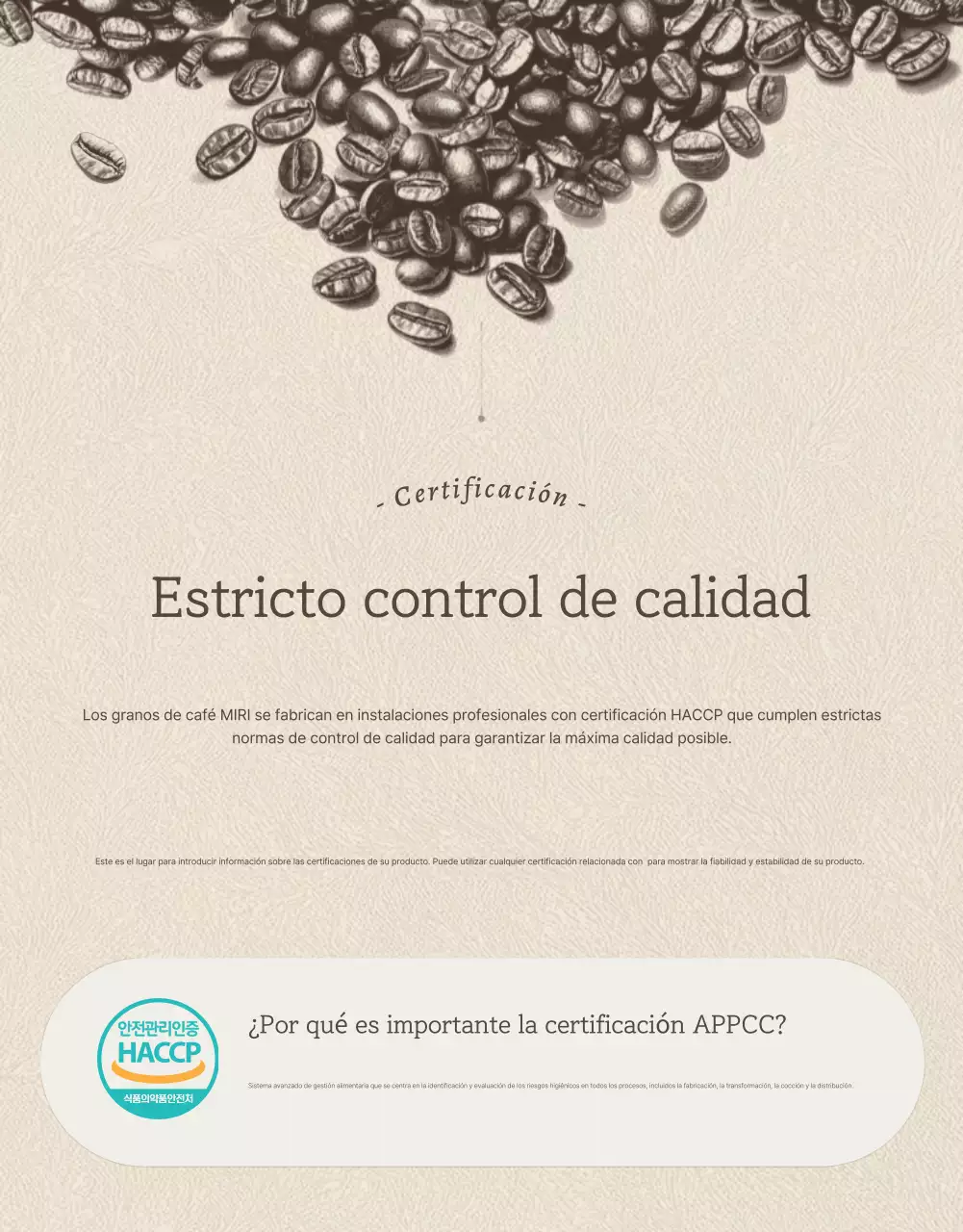 Granos de café vintage beige y marrón página de detalles