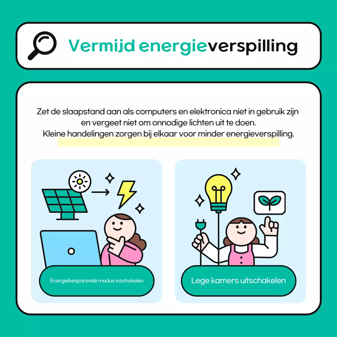 Een lichtblauwe en groene energiebesparingscampagne op de werkplek