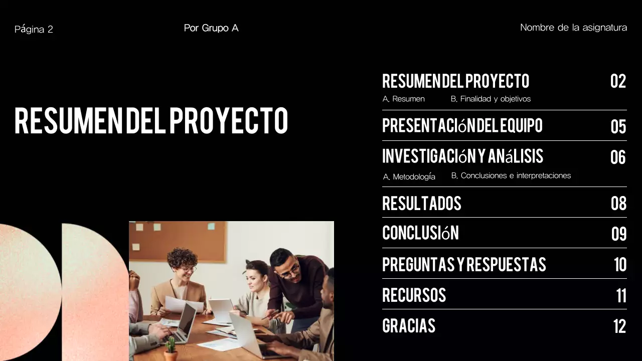 Presentación general del proyecto del Grupo Orange Modern