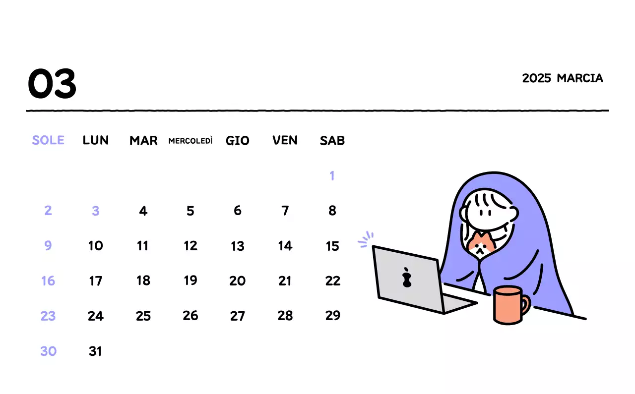 Calendario illustrato con un grazioso stile di linee