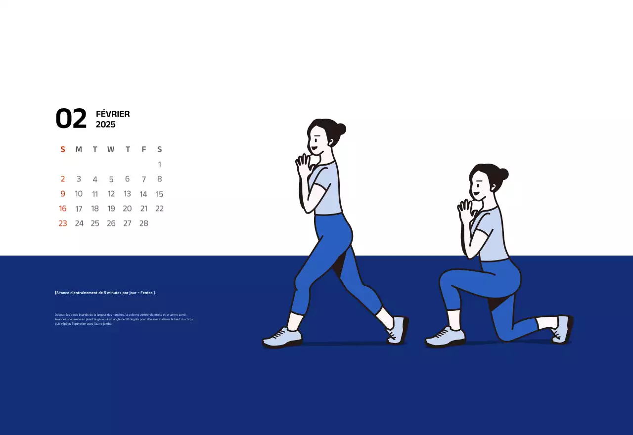 Calendrier simple avec des illustrations bleues et épurées