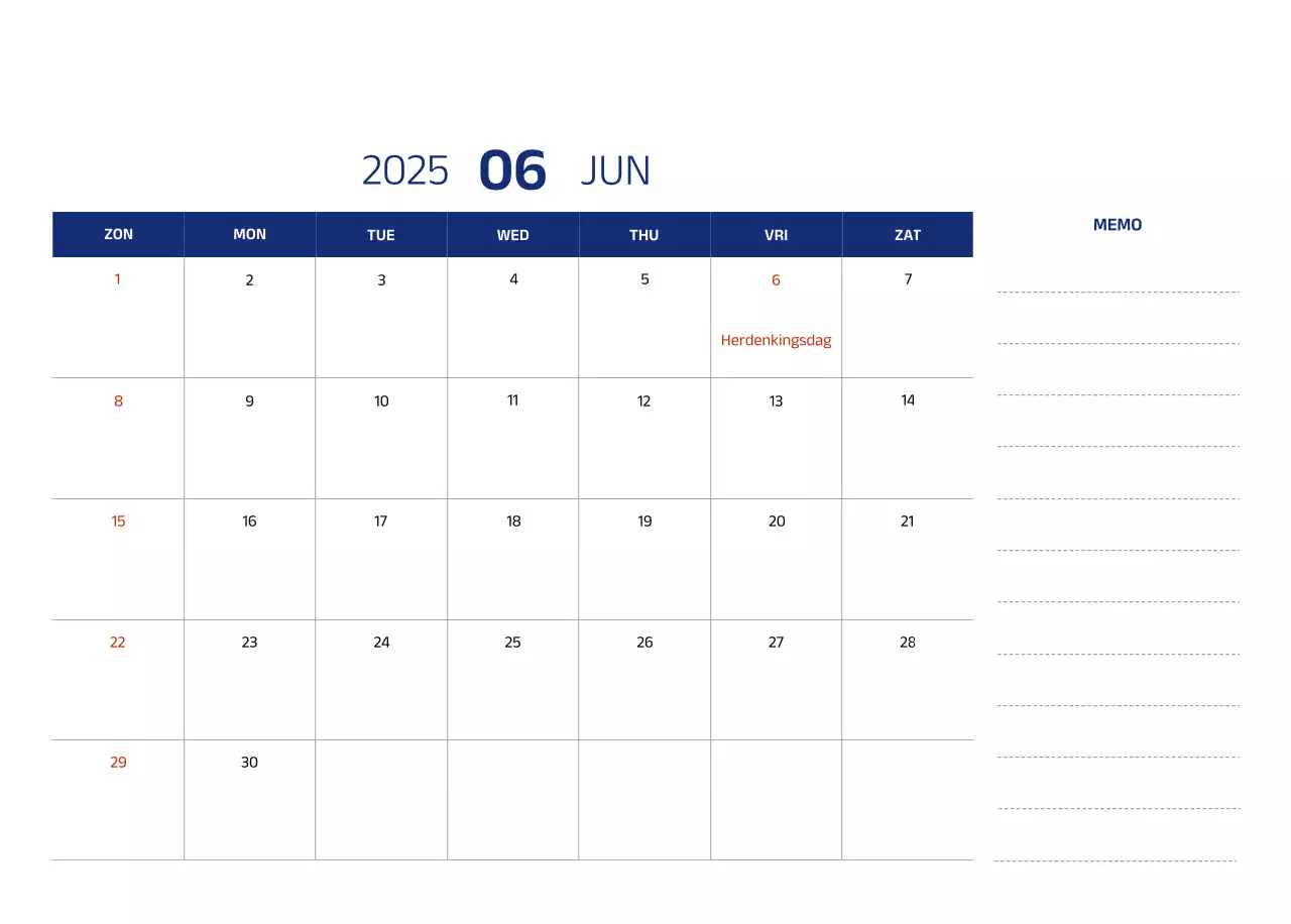 Eenvoudige kalender met blauwe, strakke illustraties