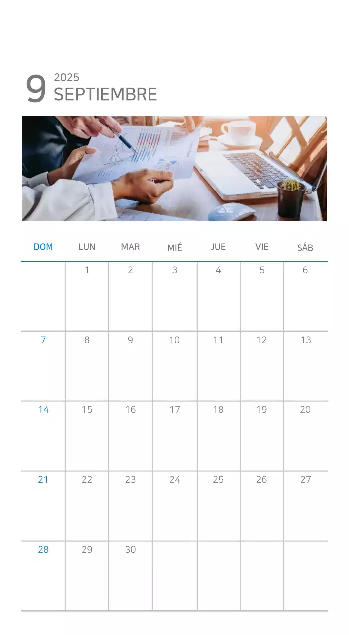 Calendario minimalista azul