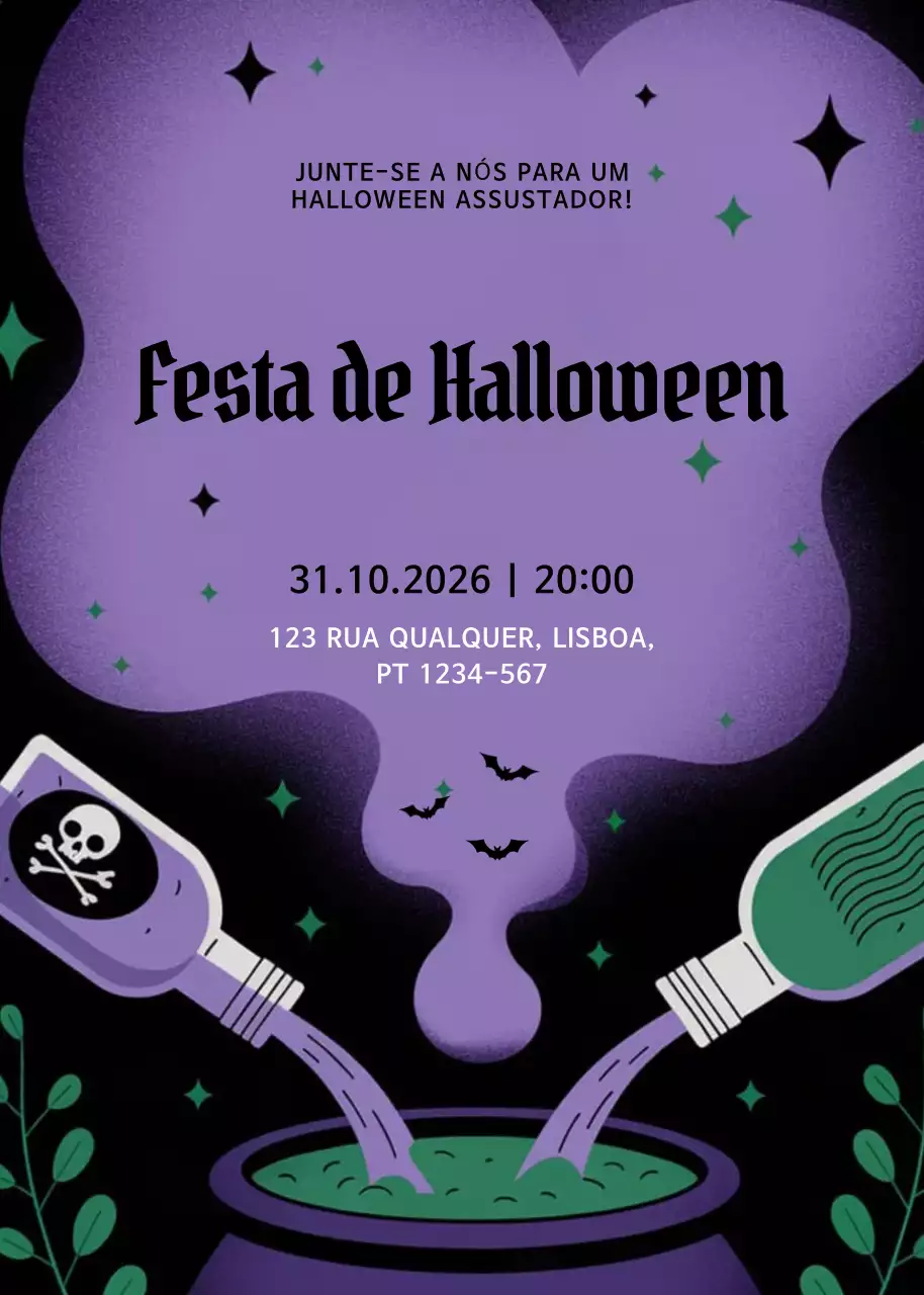 Convite de Halloween gótico roxo