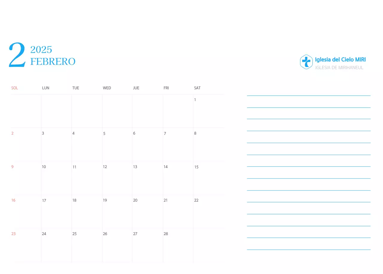 Calendario eclesiástico azul de concepto moderno