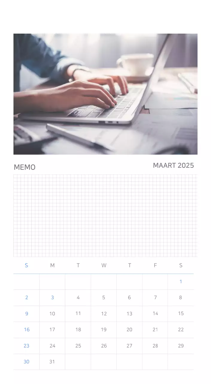Blauwe minimalistische kalender