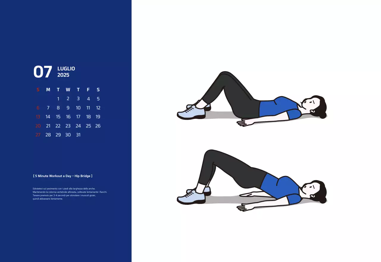 Calendario semplice con illustrazioni blu e pulite