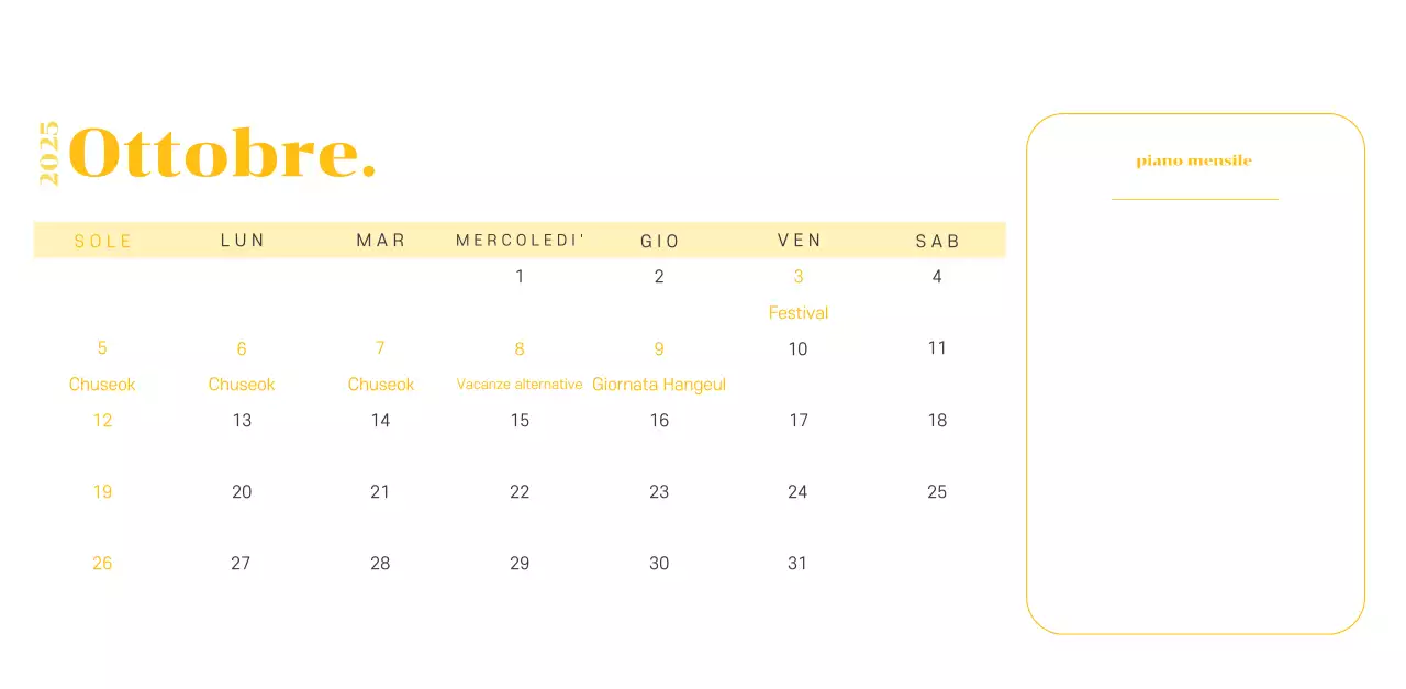 Calendario con illustrazioni giovanili su sfondo giallo-verde