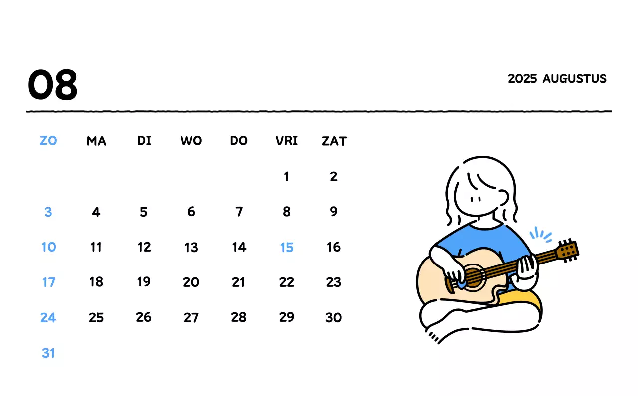 Geïllustreerde kalender met een mooie lijnstijl