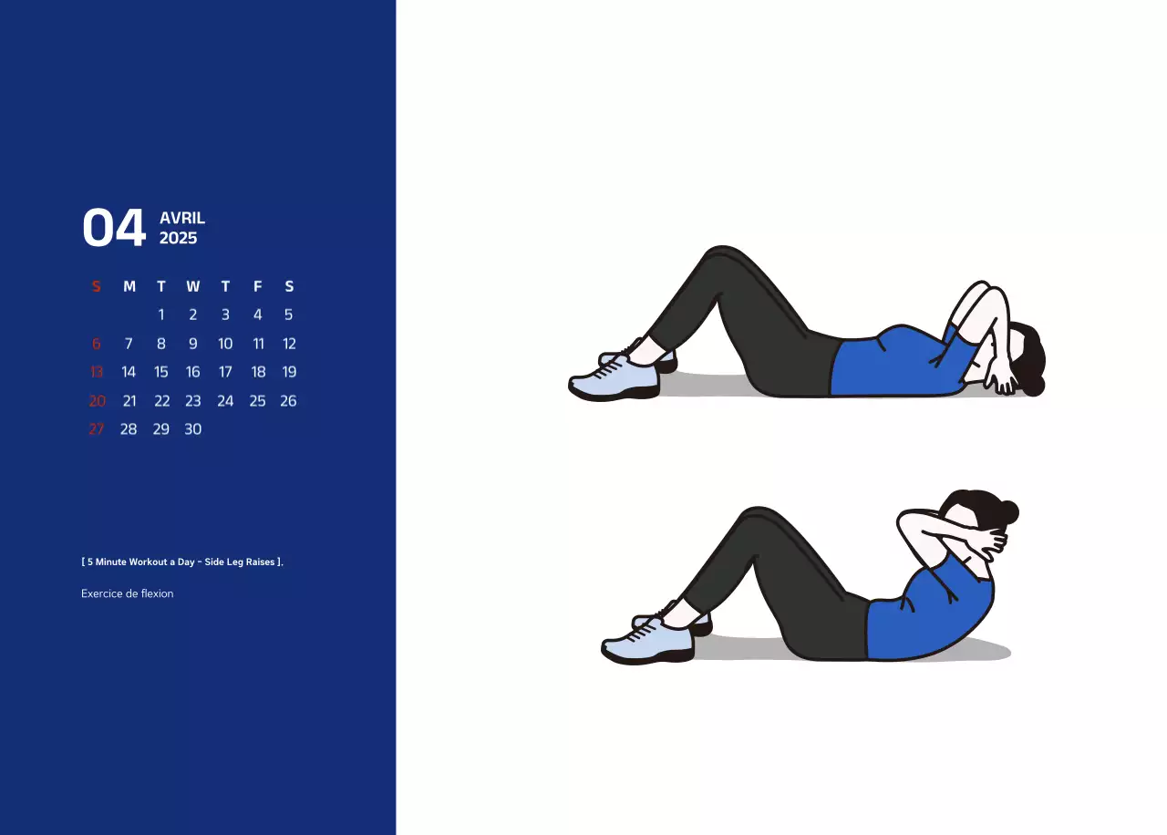 Calendrier simple avec des illustrations bleues et épurées