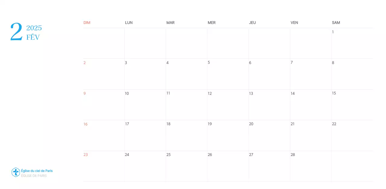 Calendrier d'église moderne bleu