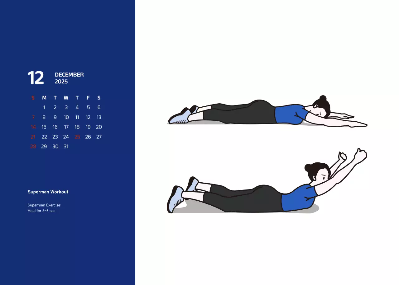 Simple calendar with blue, clean illustrations