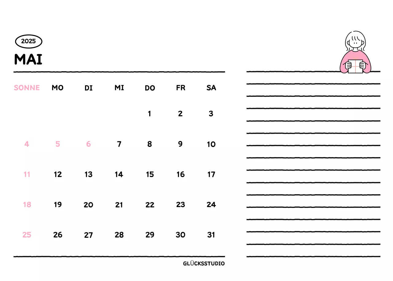 Illustrierter Kalender mit schönem Linienstil