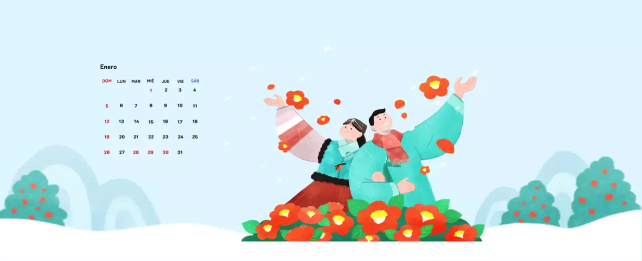 Calendario de Año Nuevo con cálidas ilustraciones