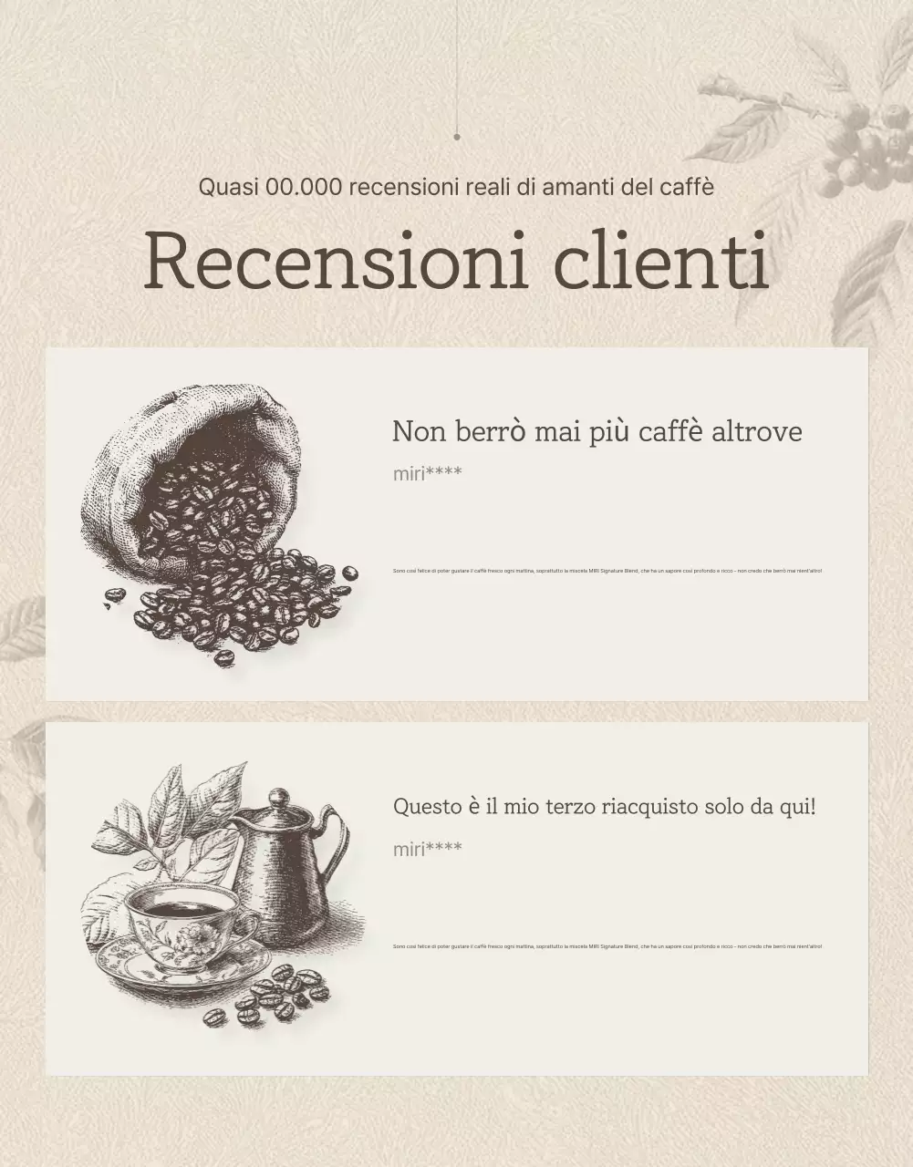 Pagina di dettaglio chicchi di caffè vintage beige e marrone