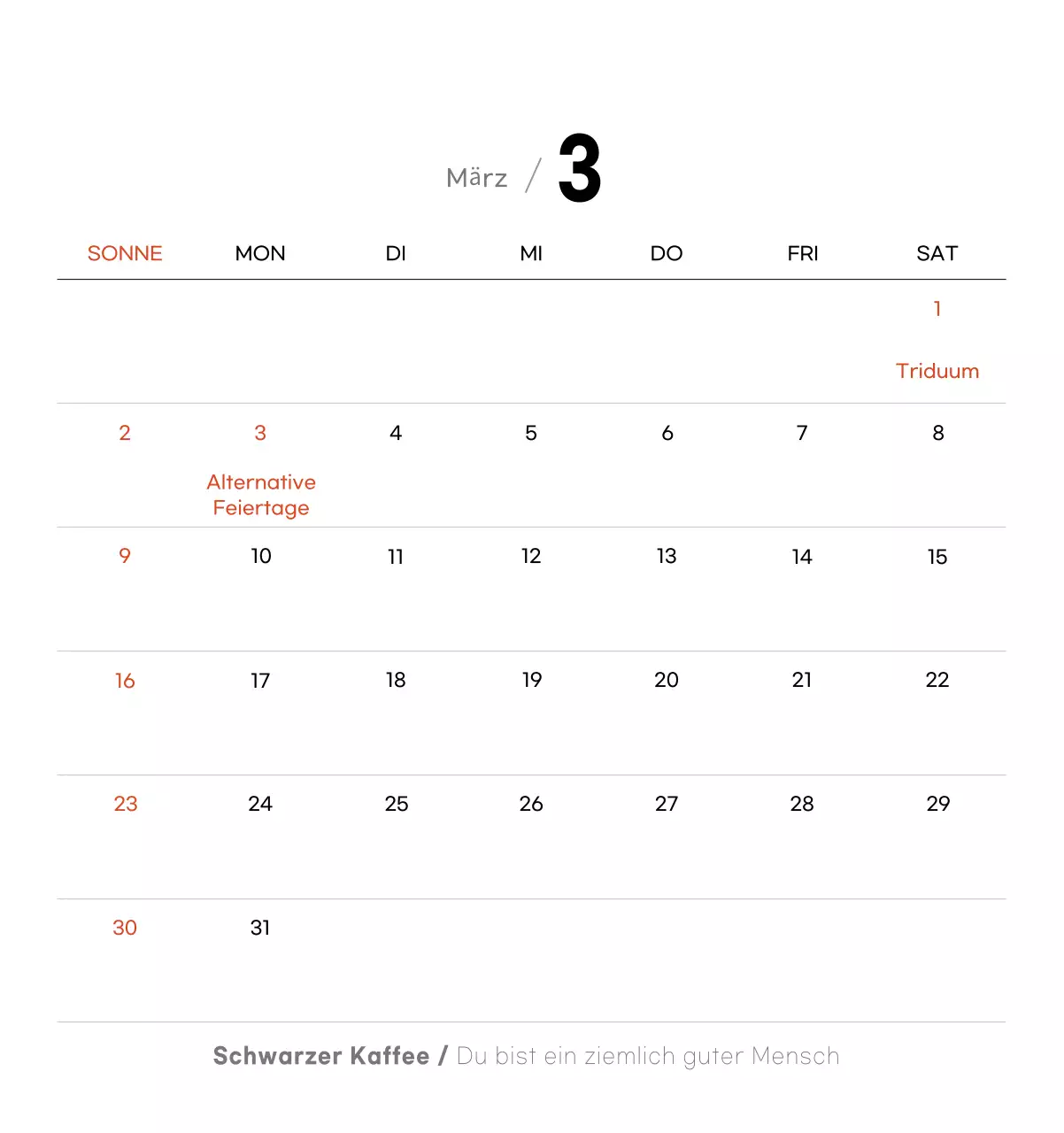 Minimalistischer Kaffee-Kalender