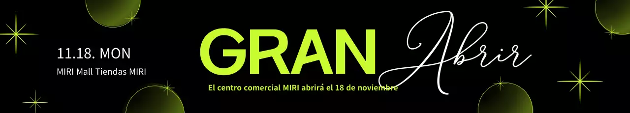 Promocione la inauguración de una tienda con un diseño geométrico en negro y verde lima