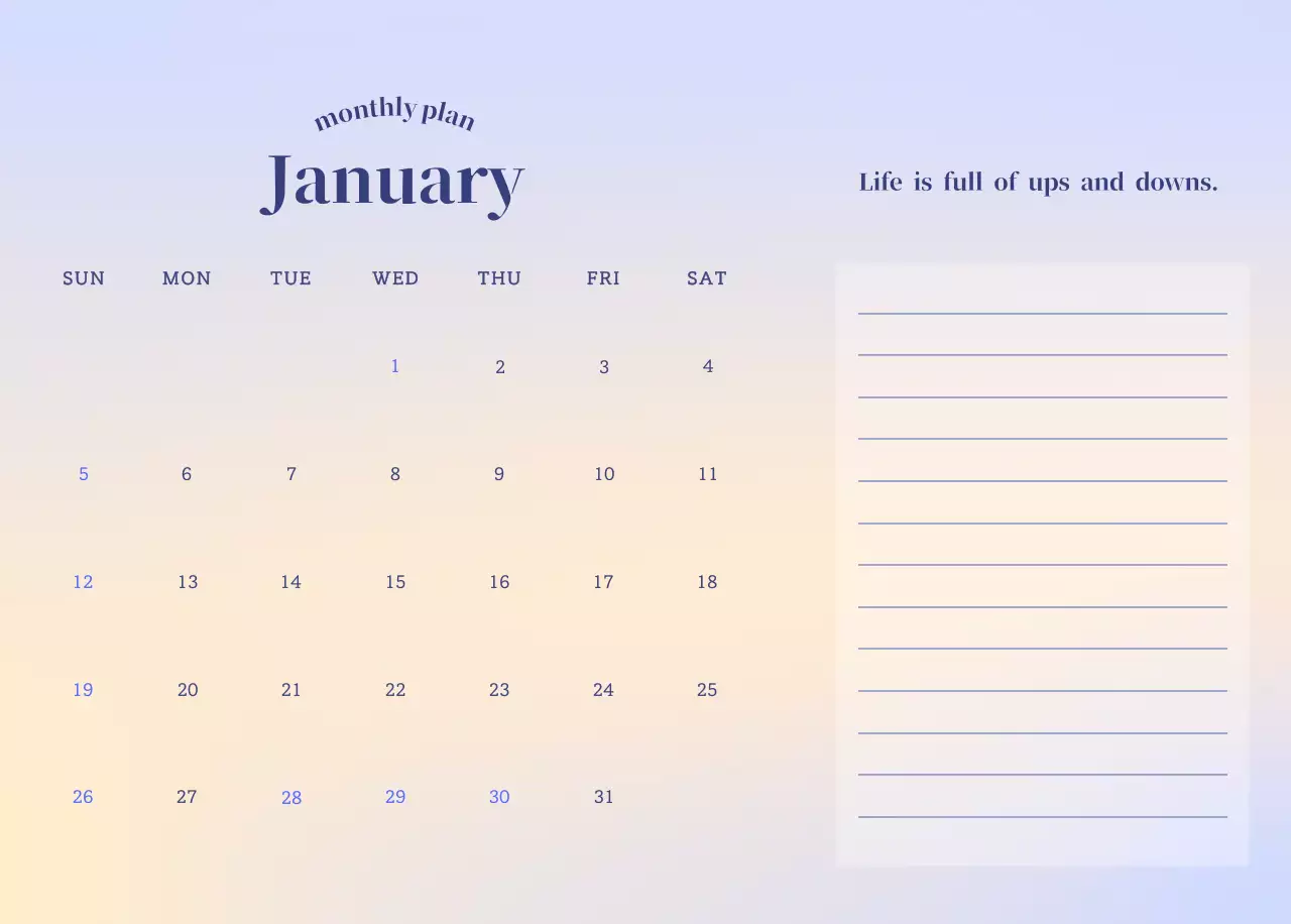 Gradient Minimalist Calendar