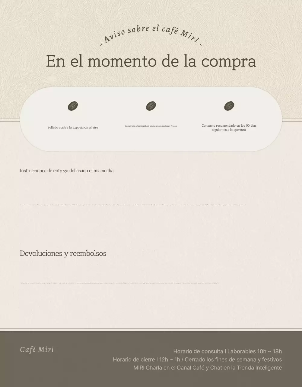 Granos de café vintage beige y marrón página de detalles