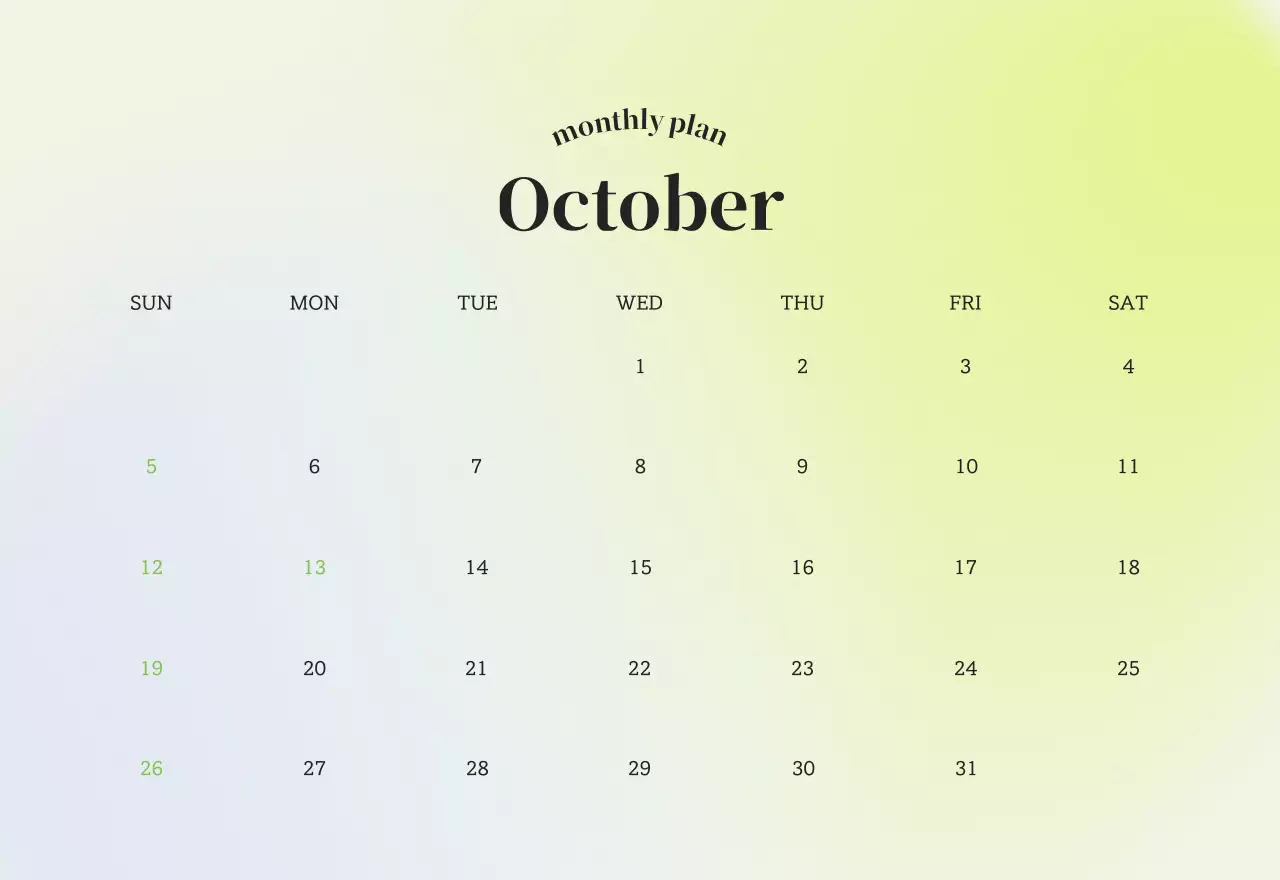 グラデーションミニマルカレンダーカレンダー