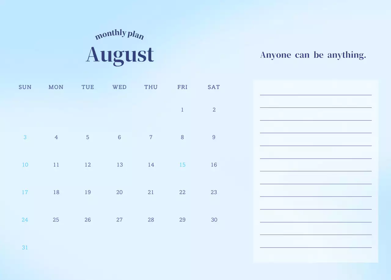 Gradient Minimalist Calendar