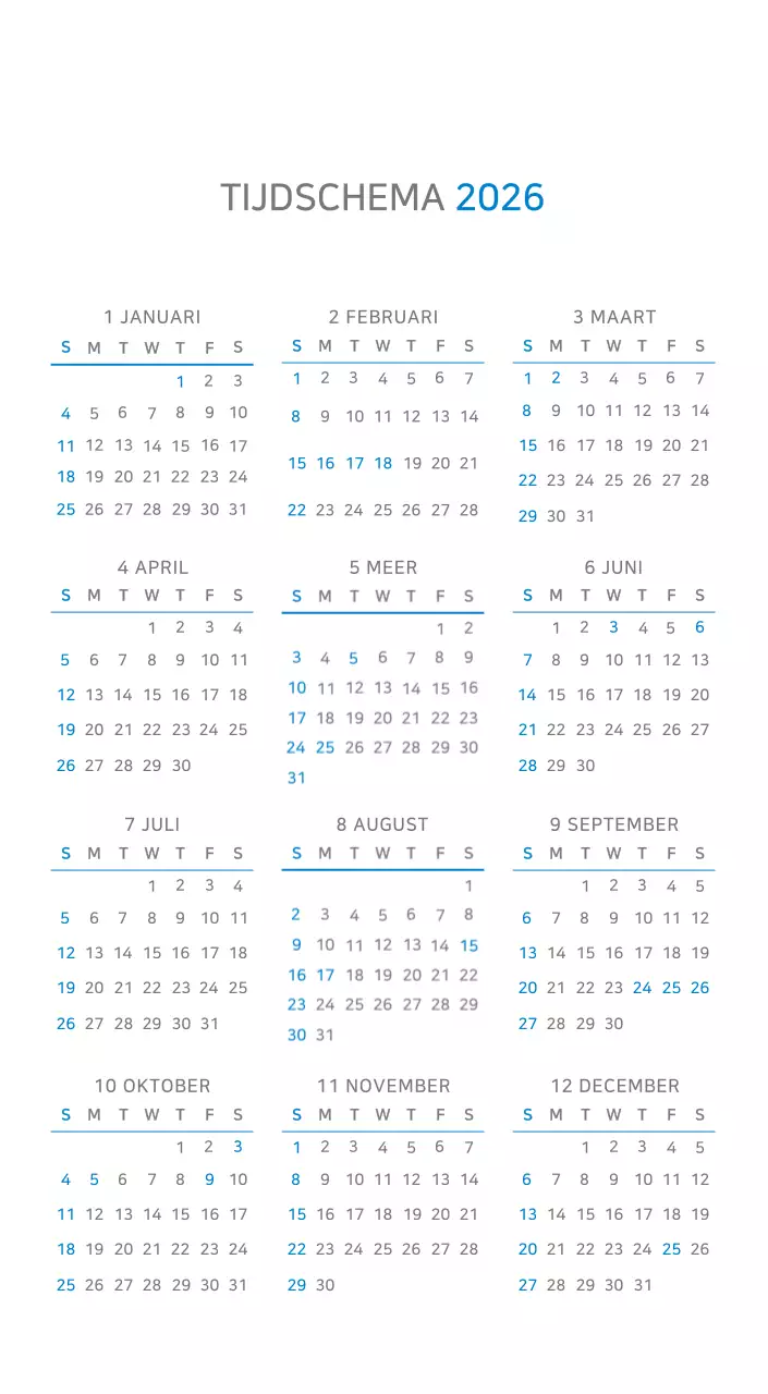 Blauwe minimalistische kalender