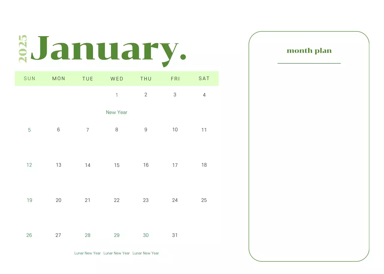 Calendar with youth illustrations on a yellow-green background